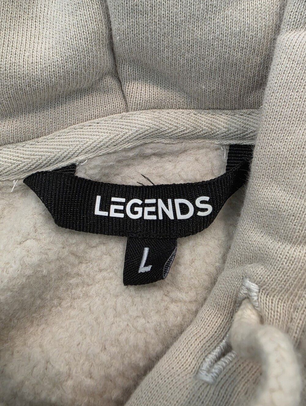 Legends Heavyweight Fleece Hoodie Large Cream Beige Streetwear Patch Made in USA - Picture 7 of 12